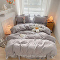 shining lace trip and ruffles soft girl aesthetic bedding set bed linens roomtery