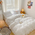 shining lace trip and ruffles soft girl aesthetic bedding set bed linens roomtery