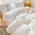 shining lace trip and ruffles soft girl aesthetic bedding set bed linens roomtery