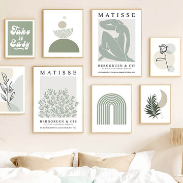 sage green matisse gallery wall art aesthetic canvas posters roomtery