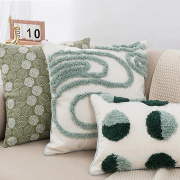 Sage Green Circles Tufted Cushion Cover