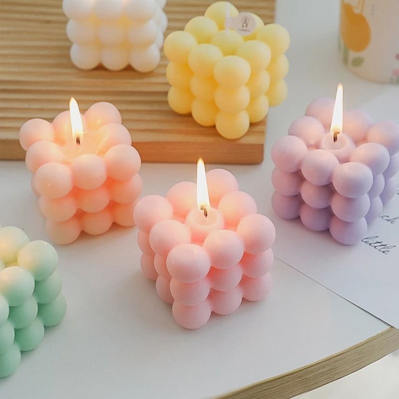 Bubble Cube Candle 2-Pack | Ginger Orange Scented | Soy Wax Home Decor |  Cute Gift for Women (Orange Shades)