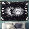 sun and moon black and white print aesthetic tapestry wall hanging decor roomtery