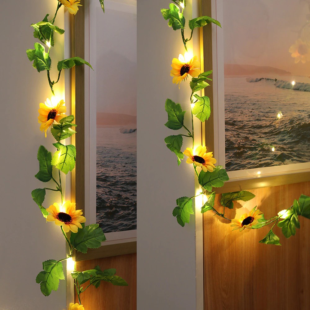 sunflower artificial flower vine fairy lights string light set art hoe aesthetic decor roomtery