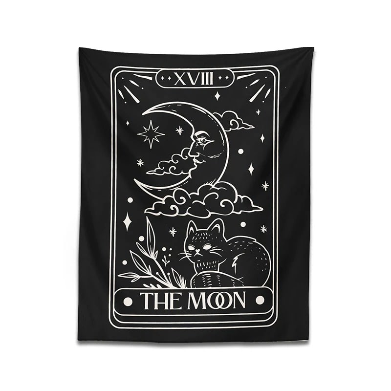 moon cat tarot card witch aesthetic wall hanging tapestry roomtery