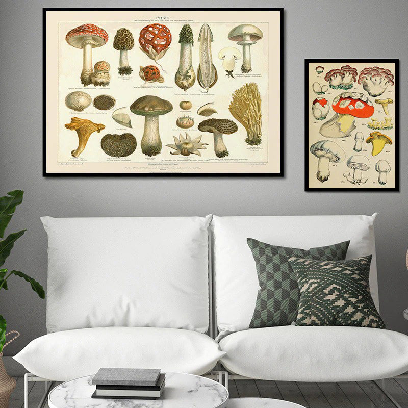 vintage cottagecore aesthetic botanical mushrooms print canvas posters roomtery