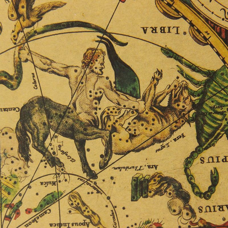 vintage retro zodiac constellation astrology map paper poster roomtery