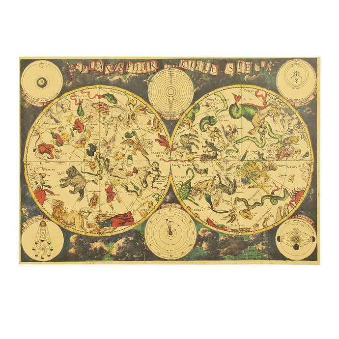 vintage retro zodiac constellation astrology map paper poster roomtery