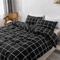 black and white grid thin white stripe on black background grid duvet cover set roomtery