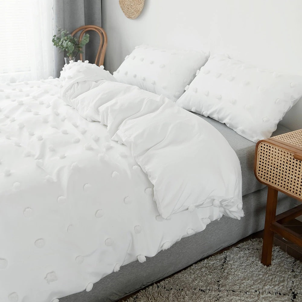 white plush tassels soft aesthetic bedroom bedding set roomtery