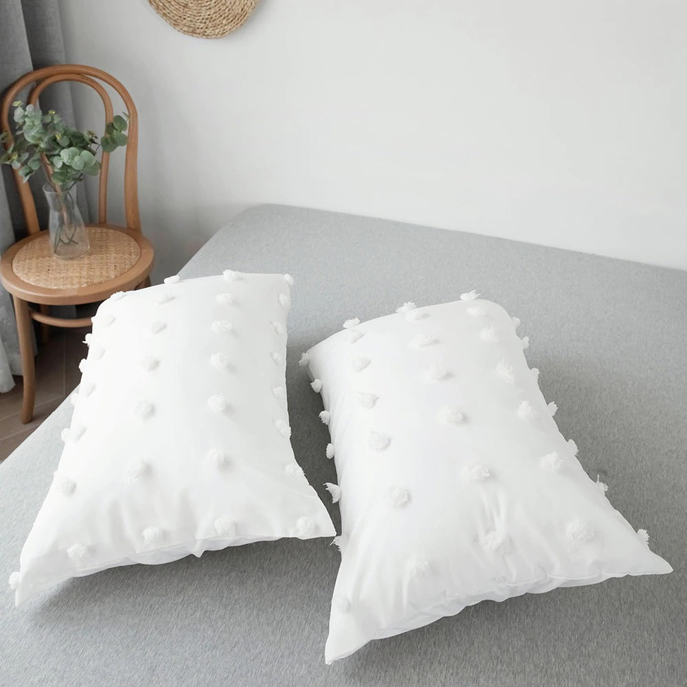 white plush tassels soft aesthetic bedroom bedding set roomtery