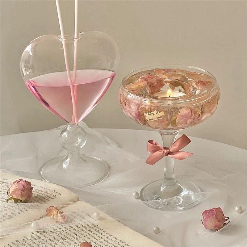 y2k aesthetic heart shaped clear glass vase for scents and flower room accents and decor roomtery