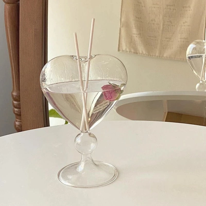 y2k aesthetic heart shaped clear glass vase for scents and flower room accents and decor roomtery