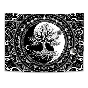 yin yang black white tree if life aesthetic wall hanging decor tapestry roomtery