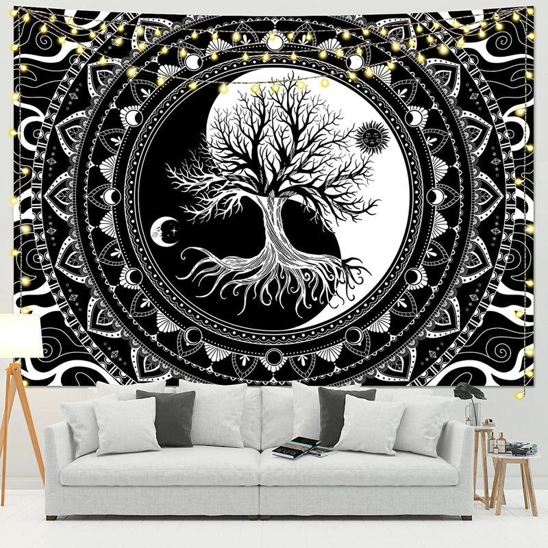yin yang black white tree if life aesthetic wall hanging decor tapestry roomtery