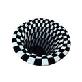 black and whiite 3d effect illusion rug looking like a hole or tunnel with checkered pattern