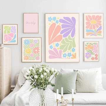 Minimalist Aesthetic Pastel Flowers Canvas Posters