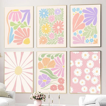 Minimalist Aesthetic Pastel Flowers Canvas Posters