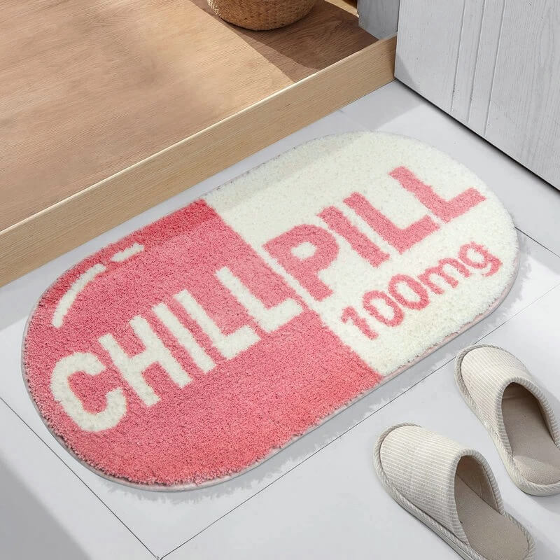 chill pill shaped print pink accent rug roomtery