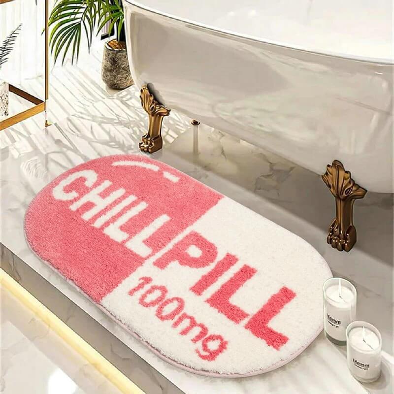 chill pill shaped print pink accent rug roomtery