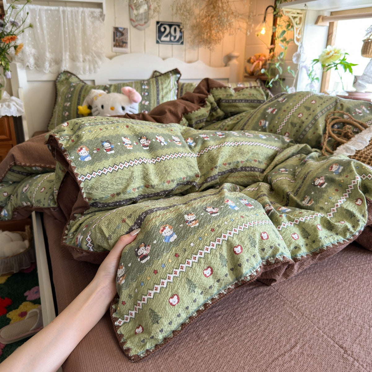 Sage-Forest-Kitty-Aesthetic-Bedding-Set