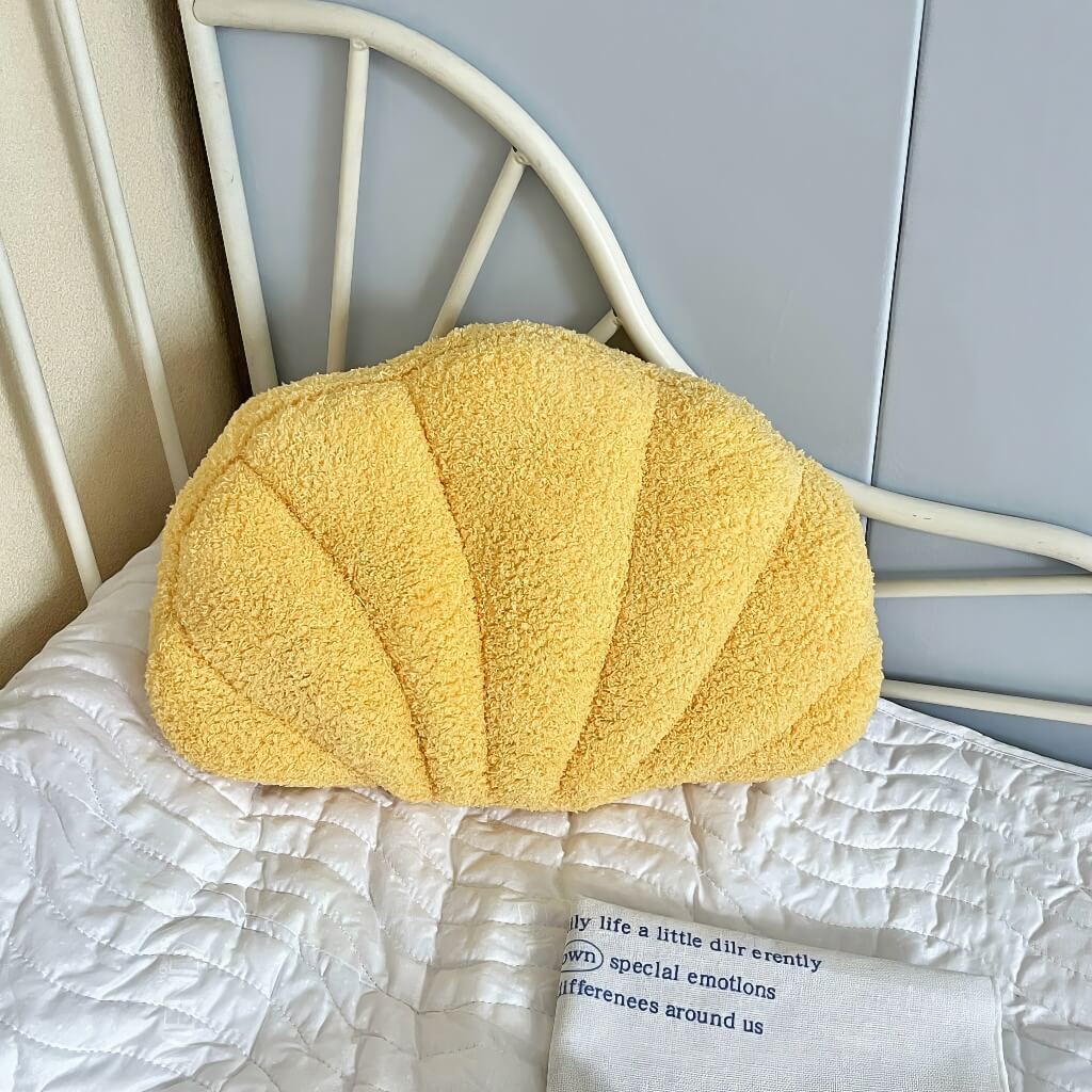 terry seashell shaped plush throw cushion 