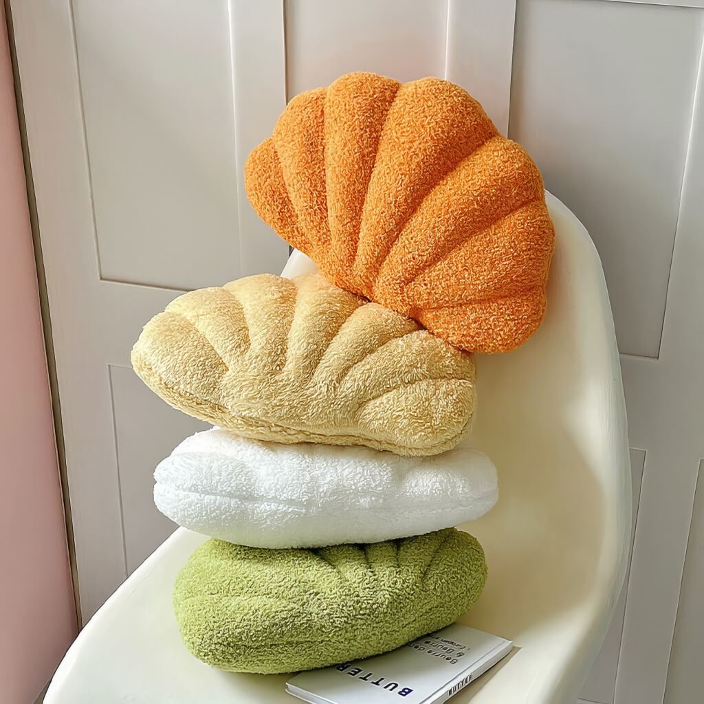 terry seashell shaped plush throw cushion 