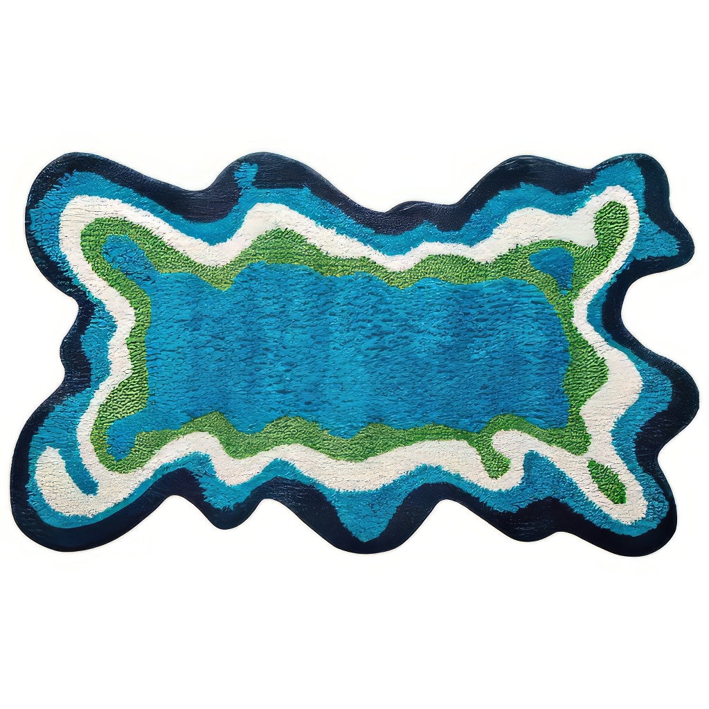 bright 70s retro aesthetic irregular blob accent throw rug