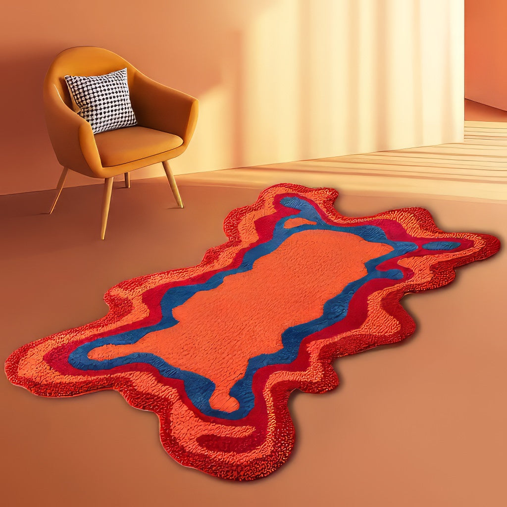 bright 70s retro aesthetic irregular blob accent throw rug