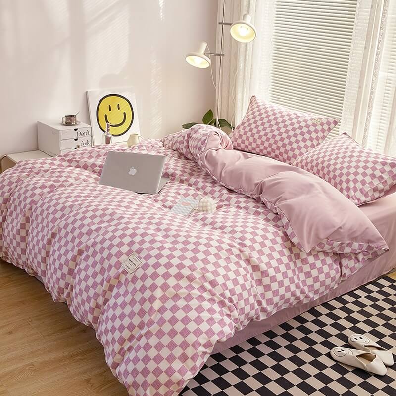 mini checkered print aesthetic bedding duvet cover set roomtery