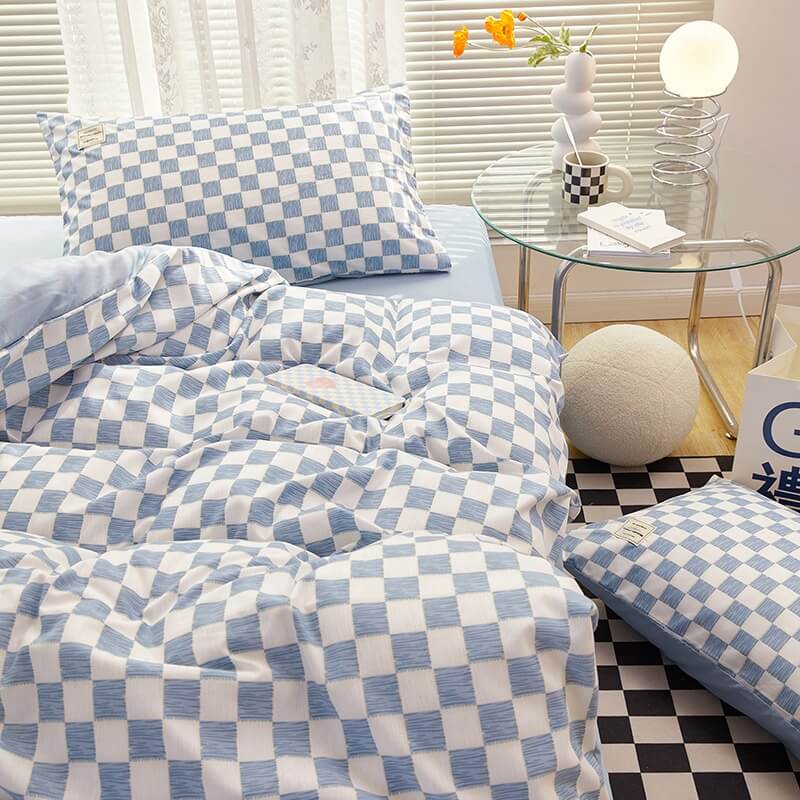 mini checkered print aesthetic bedding duvet cover set roomtery