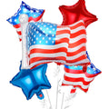 Patriotic American Flag Foil Balloons Set - Flag & Stars Bouquet 5 pcs