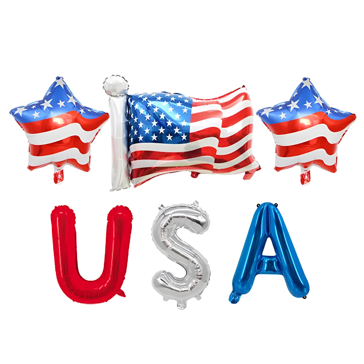 Patriotic American Flag Foil Balloons Set - USA Letters & Flag Set 6 pcs