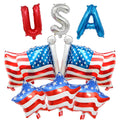 Patriotic American Flag Foil Balloons Set - USA Letters & Double Flag Set 8 pcs