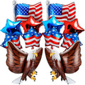 Patriotic American Flag Foil Balloons Set - Bald Eagle & Stars Set 12 pcs