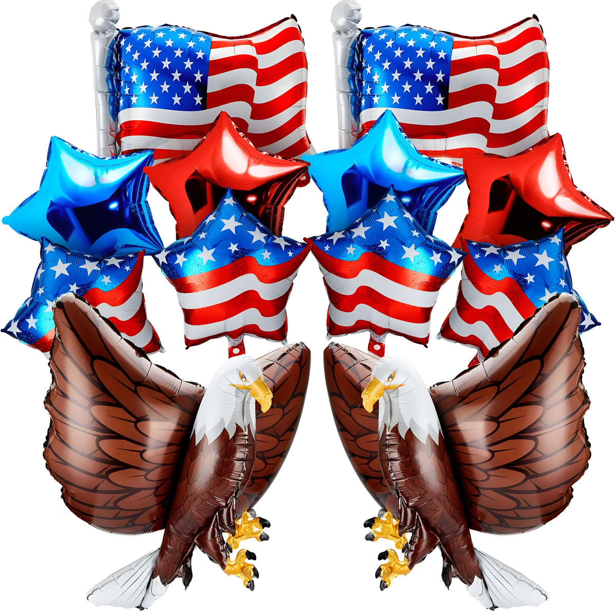 Patriotic American Flag Foil Balloons Set - Bald Eagle & Stars Set 12 pcs