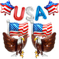 Patriotic American Flag Foil Balloons Set - Bald Eagle & USA Letters Set 8 pcs