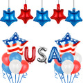 Patriotic American Flag Foil Balloons Set - USA Star Garland & Latex Set 22 pcs
