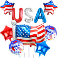 Patriotic American Flag Foil Balloons Set - Happy 4th of July Set 10 pcs