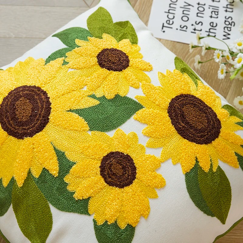cute embroidered cushion cover with sunflowers aesthetic room decor roomtery