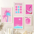 barbiecore aesthetic gallery wall art prints canvas posters in bright pink and acid blue colors 