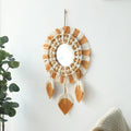 boho aesthetic beige and brown fringe wall hanging mirror roomtery room decor