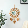 boho aesthetic beige and brown fringe wall hanging mirror roomtery room decor