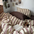 vintage beige and brown striped bedding duvet cover set