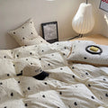 light beige duvet cover with black hearts pattern print with matching sham set bedding roomtery