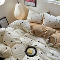 light beige duvet cover with black hearts pattern print with matching sham set bedding roomtery