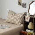 light beige gingham print aesthetic bedding duvet cover set 