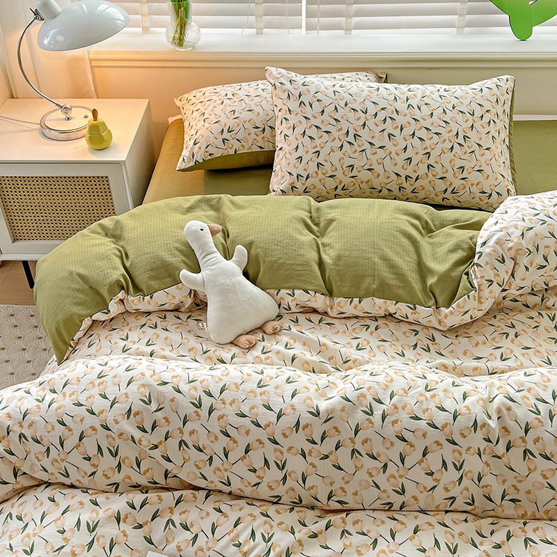 beige tulips sage green aesthetic bedding duvet cover set roomtery bedroom decor