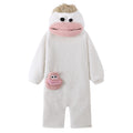 A green plush hooded one-piece pajama or costume with a frog-like face, large white eyes, a pink mouth, and a small matching frog patch on the chest