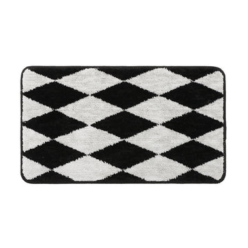 black and white argyle print accent rug